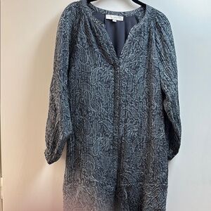 LOFT Black and Gray Paisley Blouse